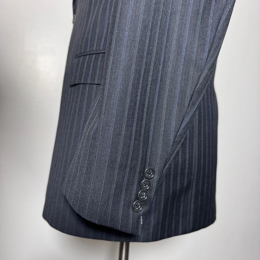 Hart Schaffner Marx Gold 44L 34W‎ Mens Navy Pinstripe Suit Made in USA Wool